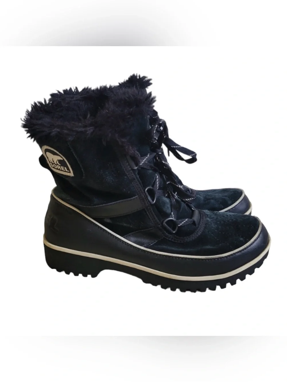 SOREL Tivoli II Black Suede Waterproof Winter Snow Boots Faux Fur, size 9